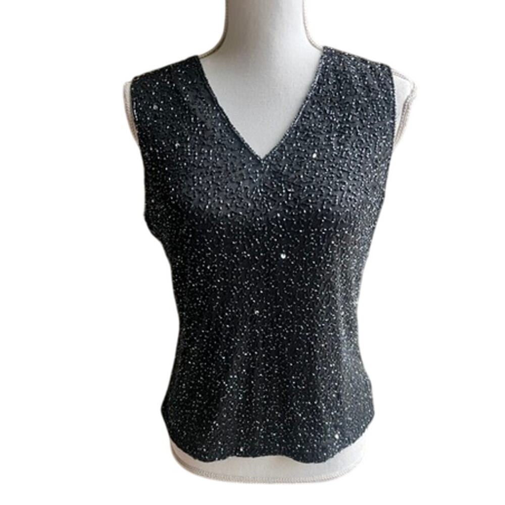 Vintage Laurence Kazar black beaded evening cocktail top size L